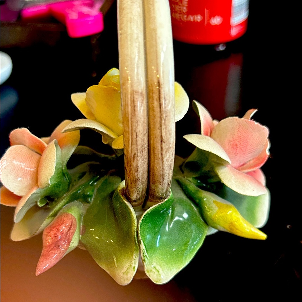 Colorful Ceramic Basket with Floral Design